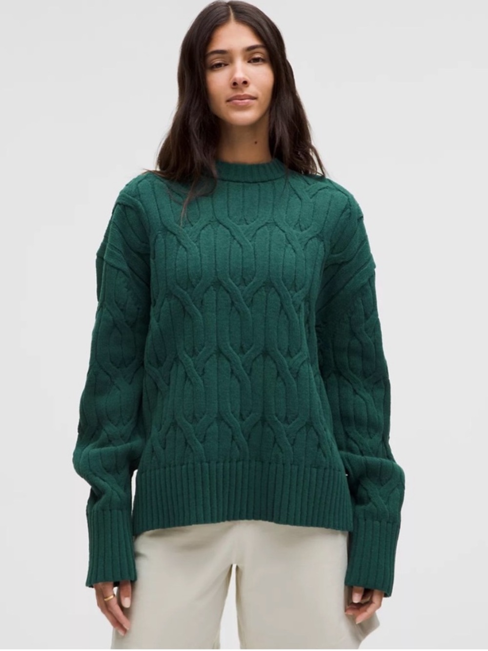 Lululemon Cable-Knit Oversized Crewneck Sweater Storm Teal Size Medium